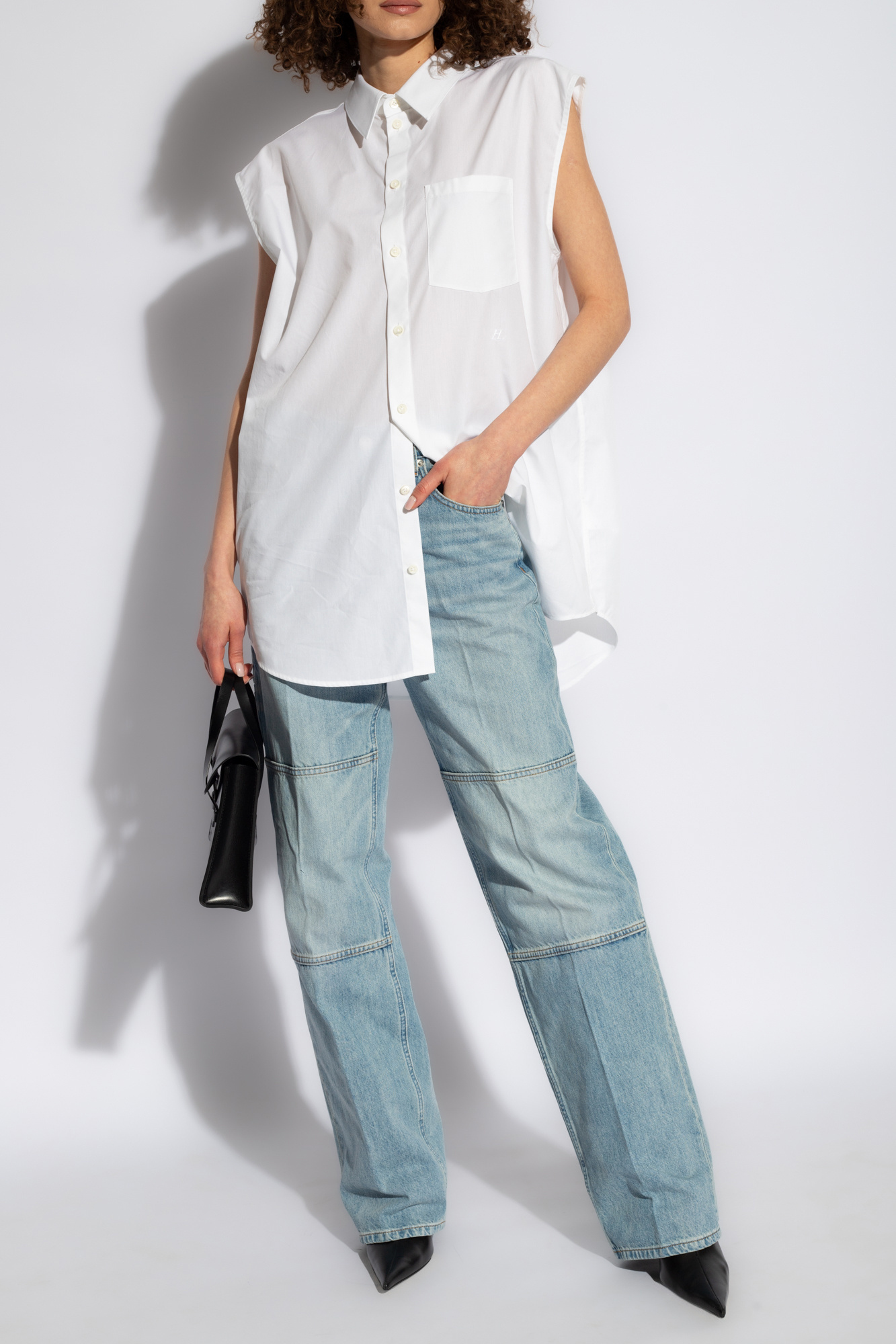 Helmut Lang Belt Ring Denim Trousers In Gray