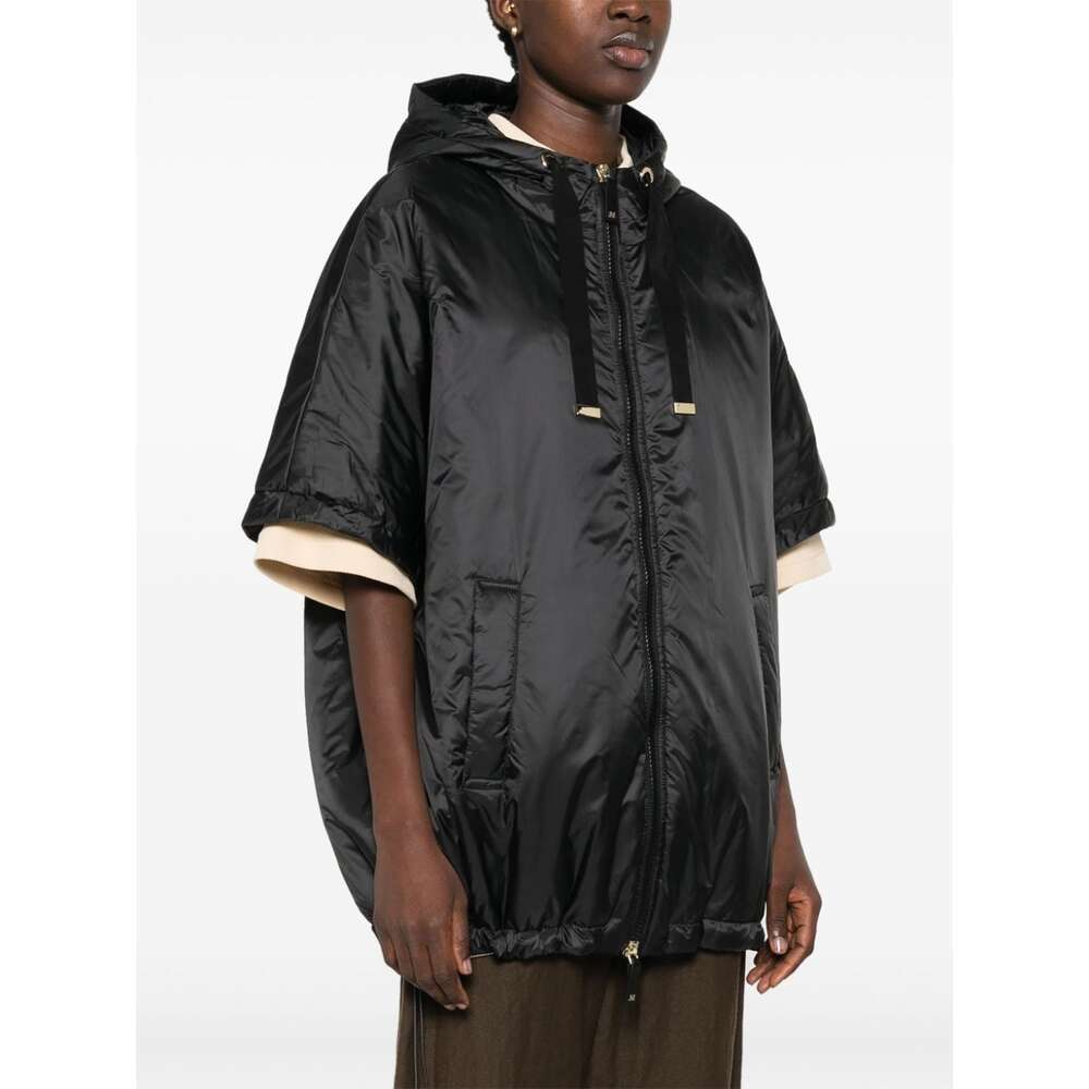 Max Mara Padded Cape With Hood In Water-repellent Canvas In Black
