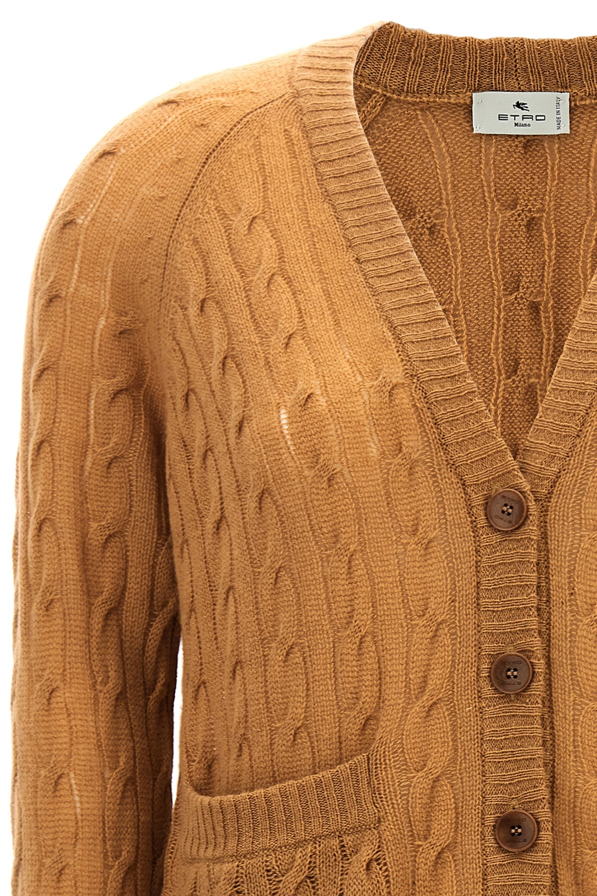 Etro Cable Knit V-neck Cardigan Pockets In Orange