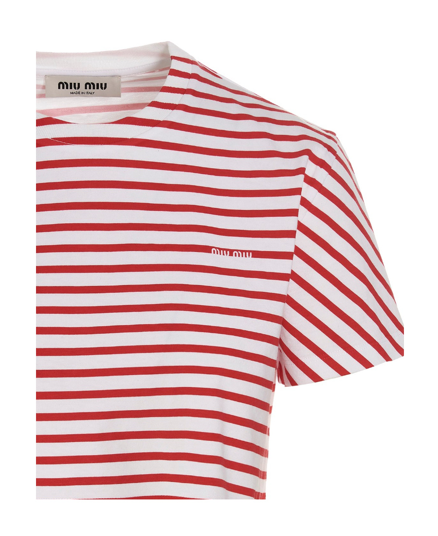 Miu Miu Striped Cropped T-shirt In White