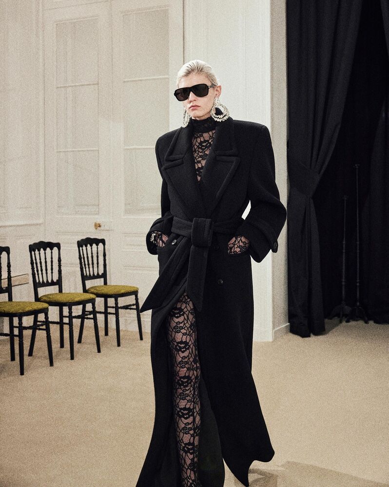 Saint Laurent High-rise Lace Tights In Black