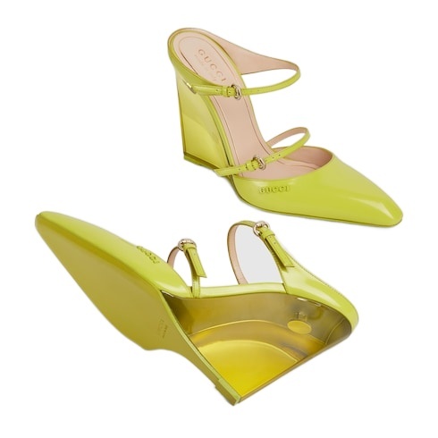 Gucci Leather Wedge Mules In Acid Green