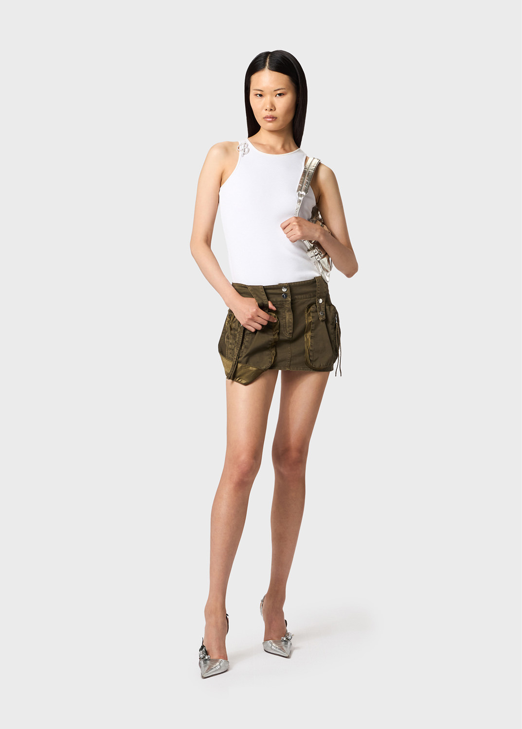 Blumarine Olive Green Medium Waist Miniskirt In Green