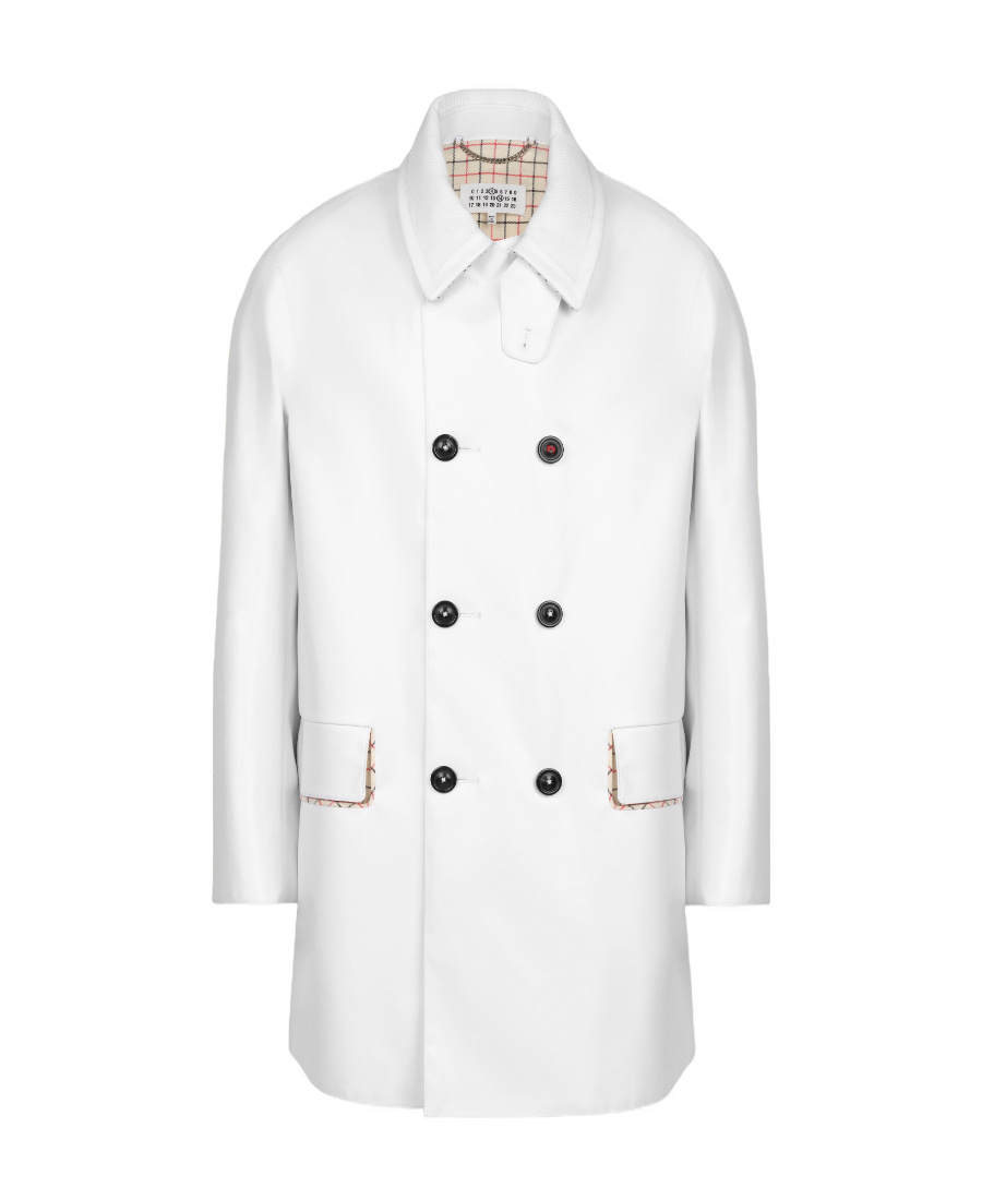 Maison Margiela High-shine Finish Double-breasted Coat In White