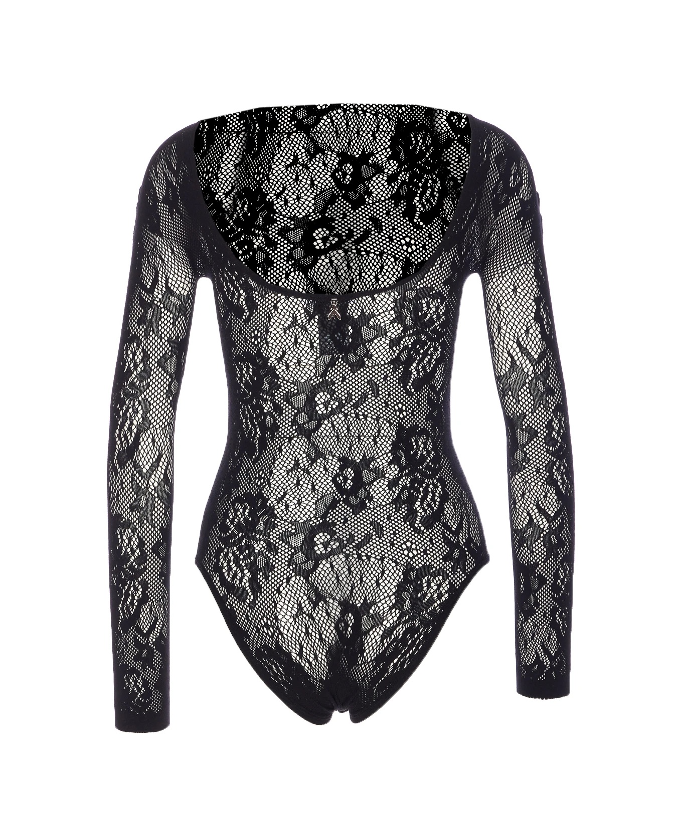 Patrizia Pepe Sheer Floral Lace Long Sleeve Top In Black