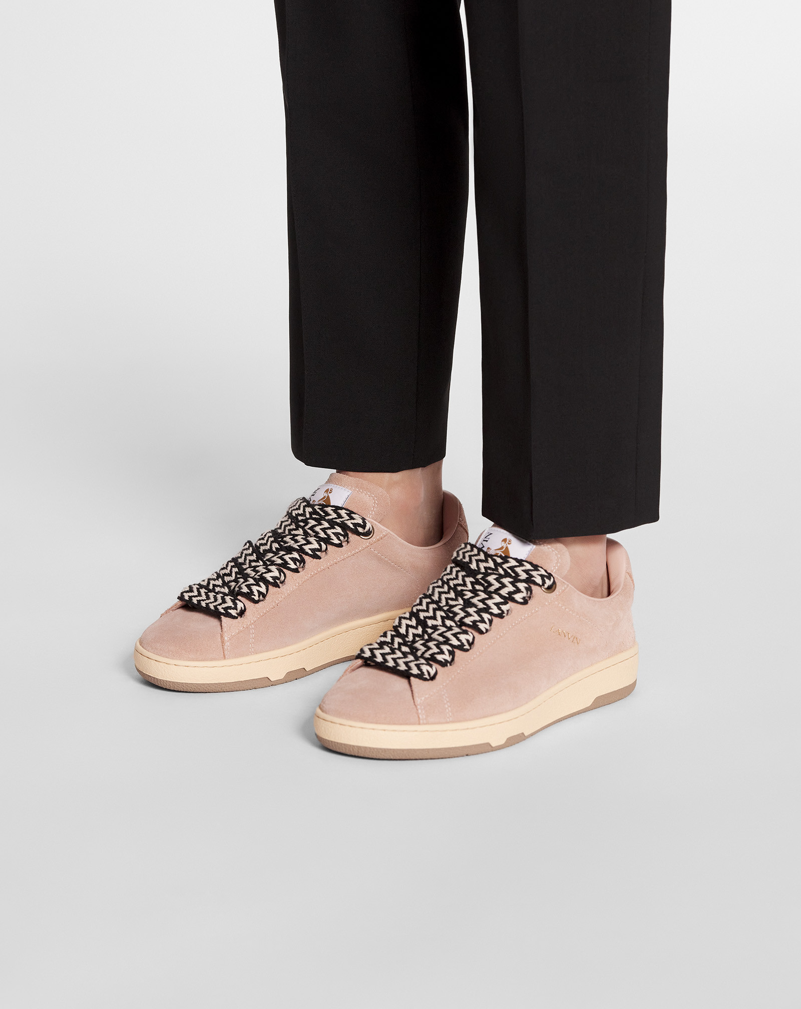 Lanvin Lite Curb Suede Sneakers In Nude