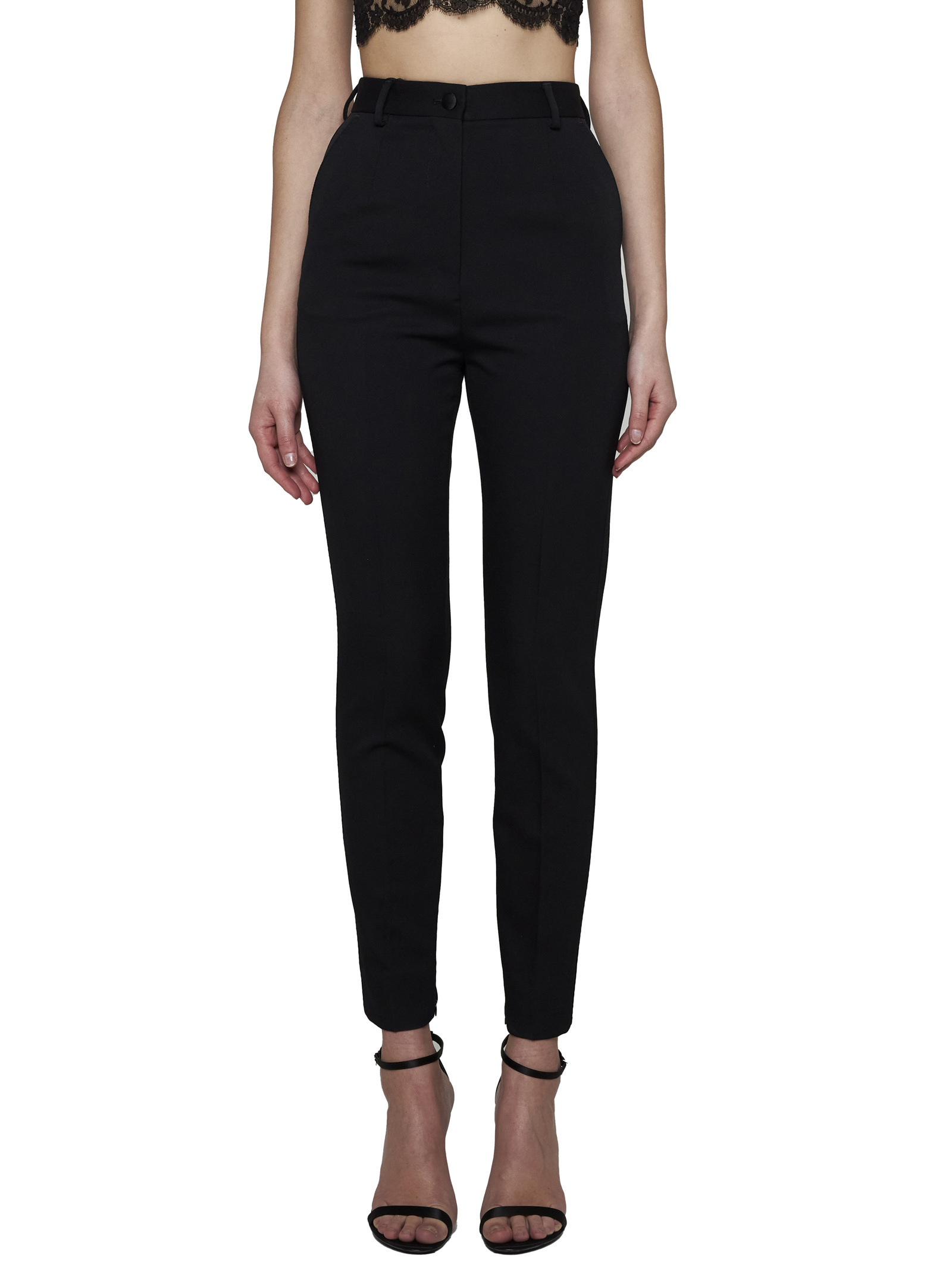 Dolce & Gabbana Women Stretch Wool And Silk Trousers In Black