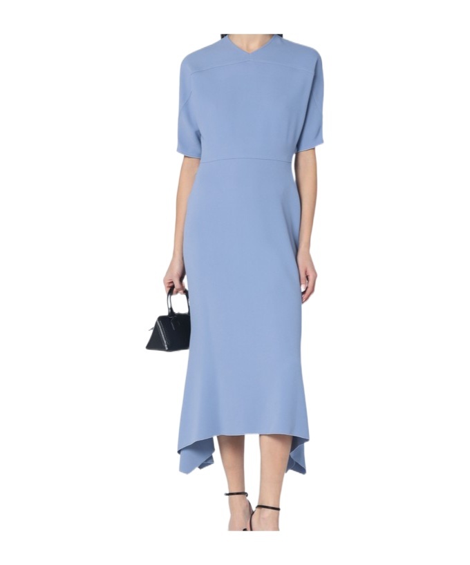 Victoria Beckham Womens Flared Short-sleeves Stretch-woven Blend Midi Dress Bluebell In Blue