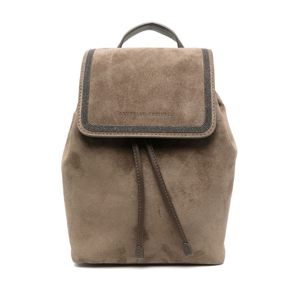Brunello Cucinelli Crystal-embellished Leather Backpack In Brown