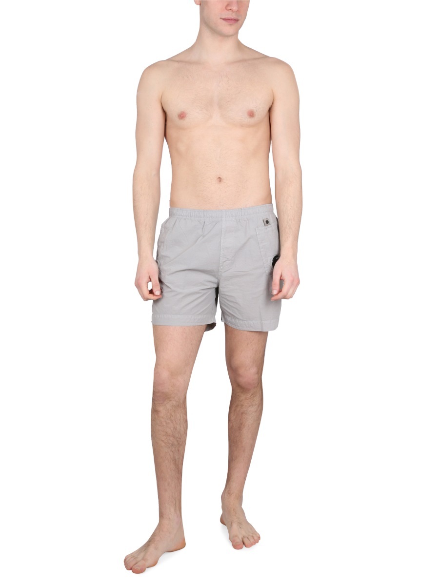C.p. Company Keyring-attachment Swim Shorts In White