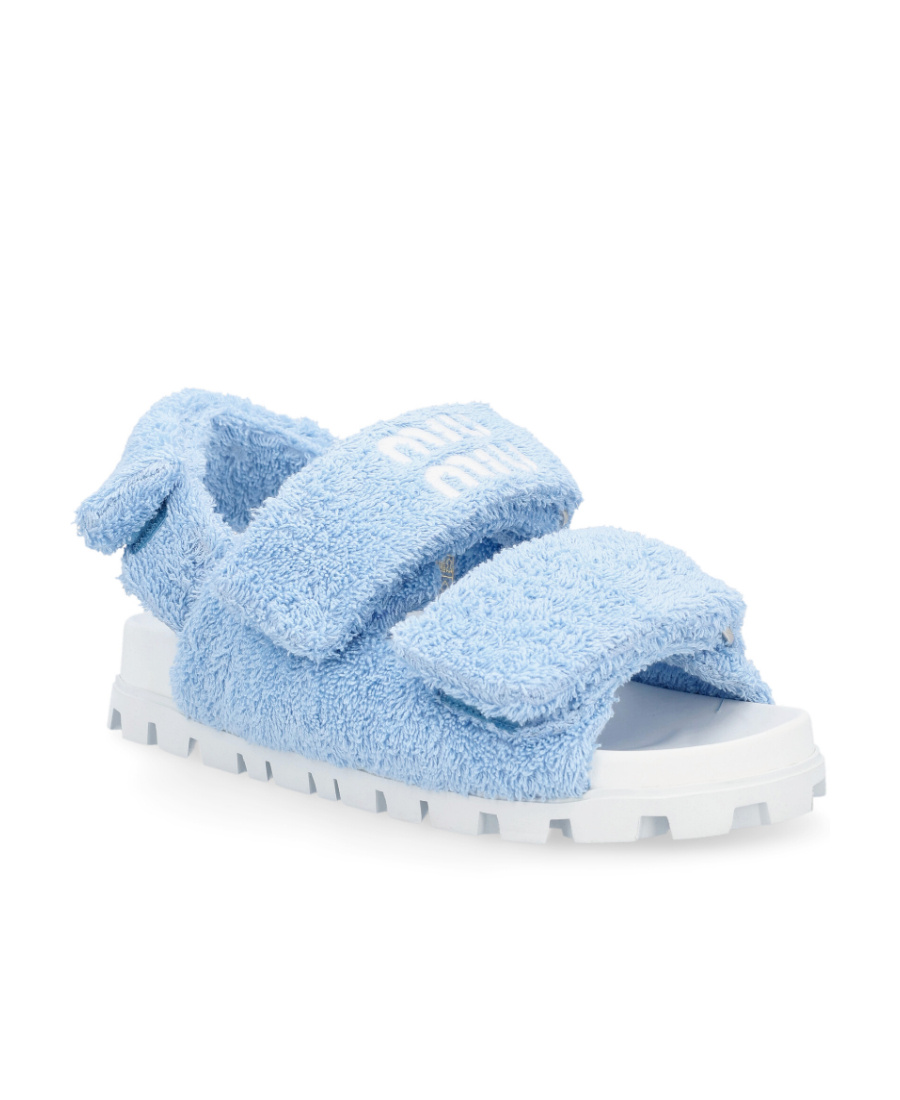 Miu Miu Terry Cloth Touch-strap Sandals In Light Blue