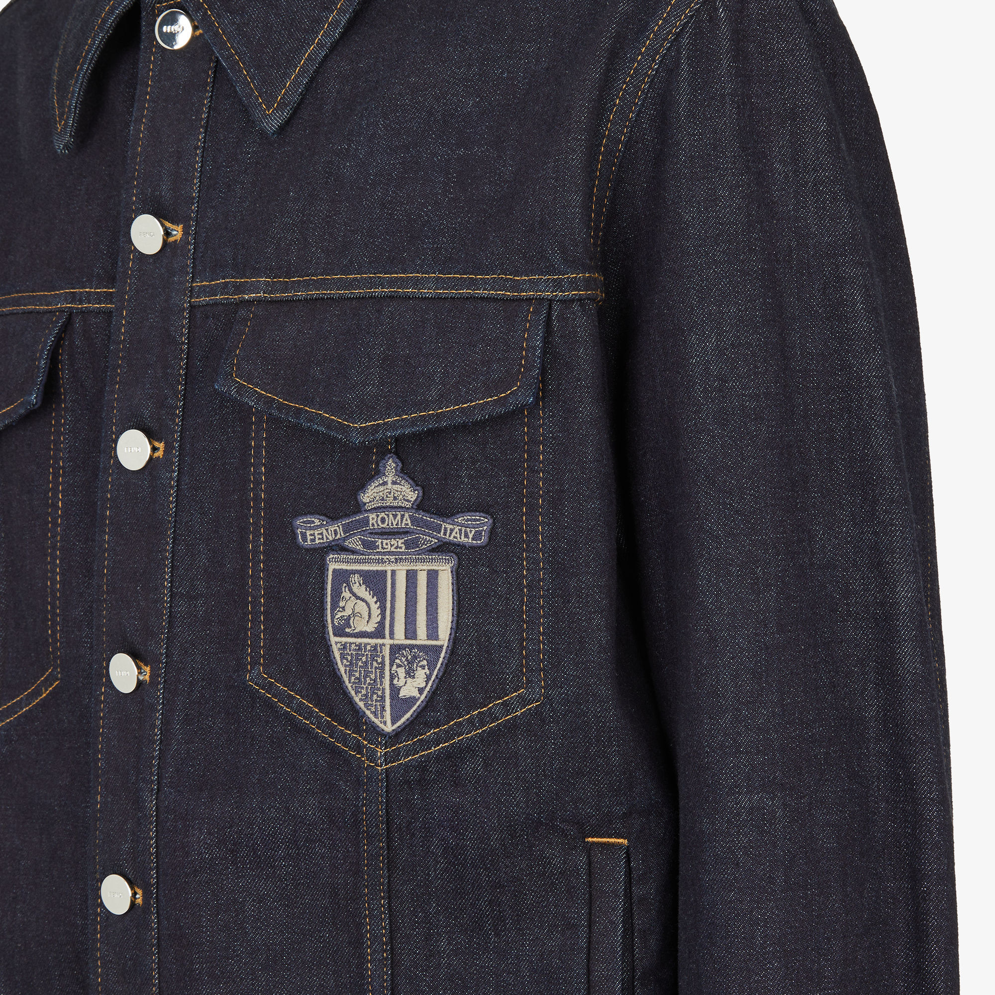 Fendi Crest Jacket With Chest Pockets And Contrast Stitching In Blue