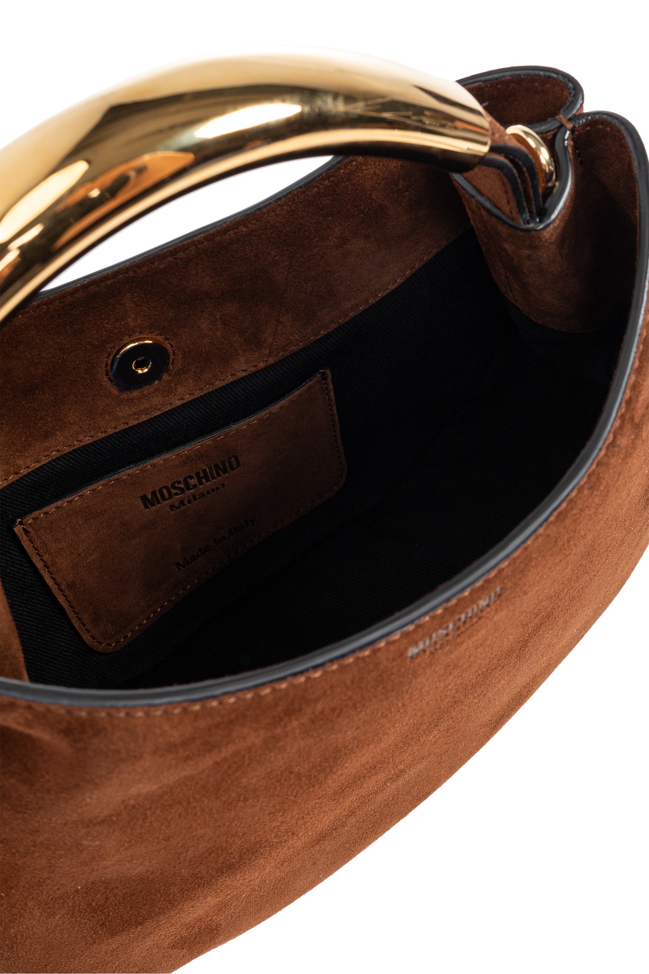Moschino Curved-handle Suede Tote Bag In Brown