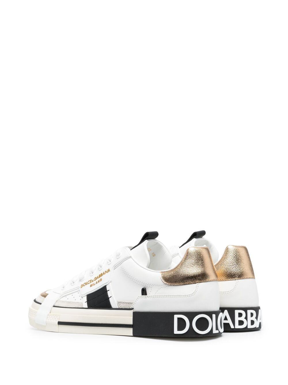 Dolce & Gabbana Custom Leather Sneakers With Metallic Inserts In White
