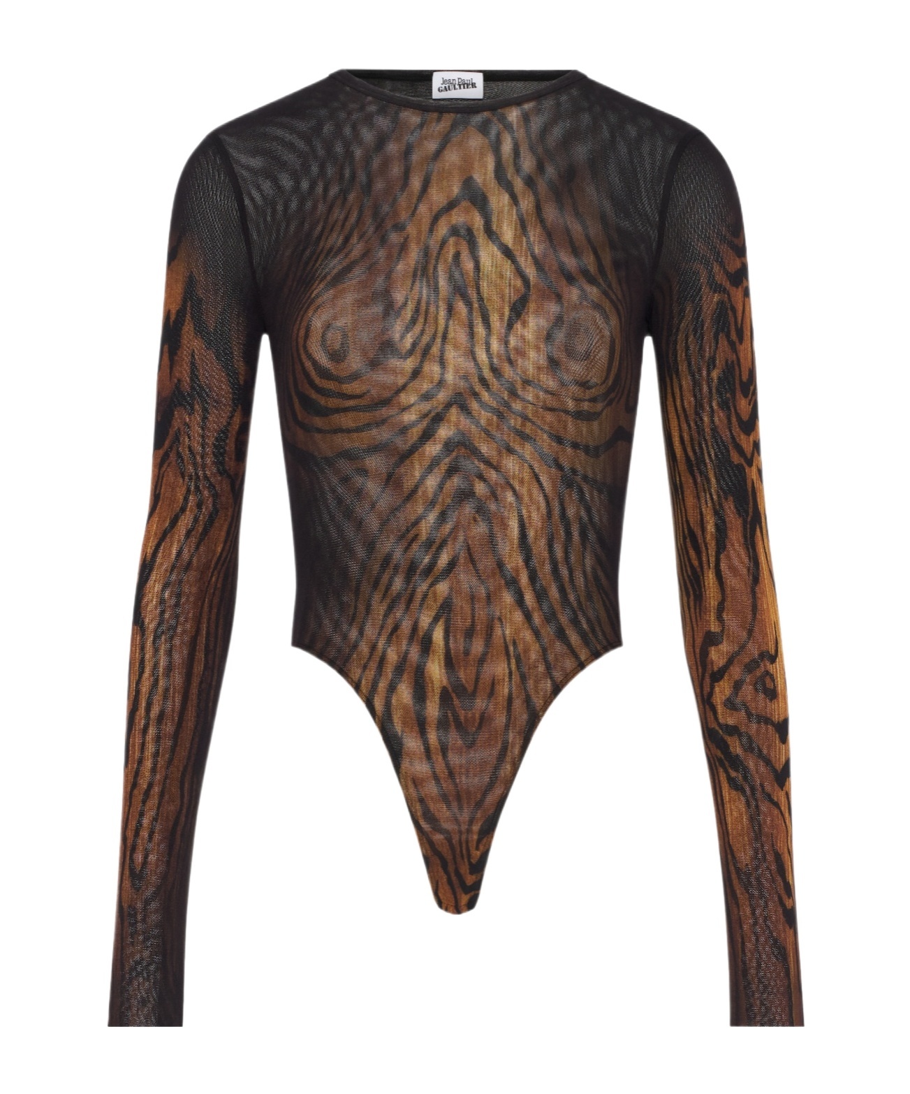 Jean Paul Gaultier Abstract Pattern Crew Neck Long Sleeve Bodysuit In Brown