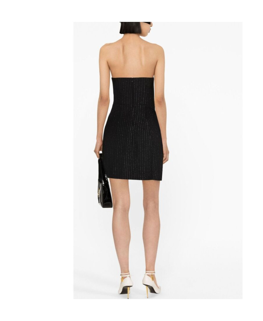 Alessandra Rich Strapless Embellished Pinstriped Wool-blend Mini Dress In Black