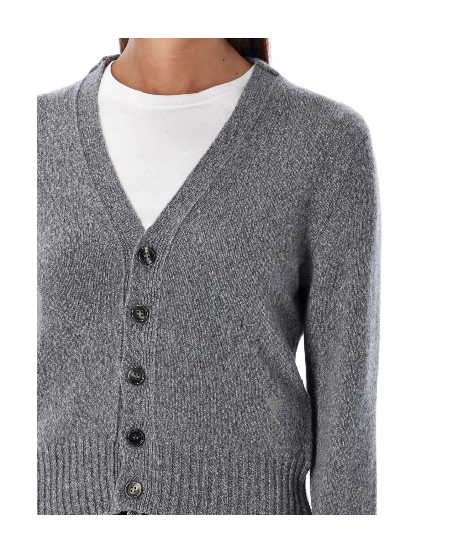 Ami Alexandre Mattiussi Ami Paris Heart Embroidered Button-up Cardigan In Gray