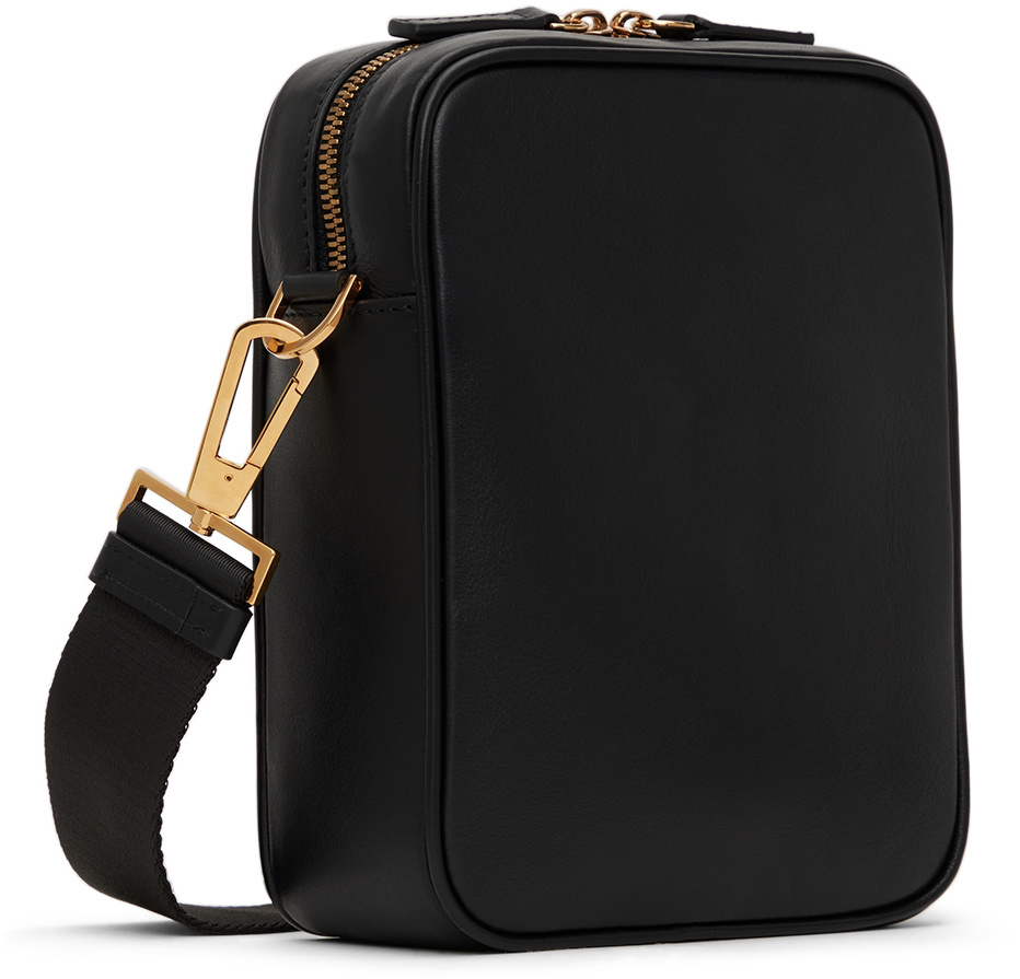 Versace Medusa Leather Messenger Bag In Black