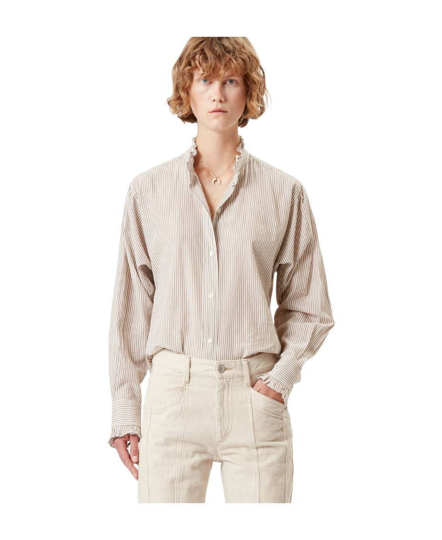 Isabel Marant Étoile Saoli Ruffle-collar Striped Cotton Shirt In Gray