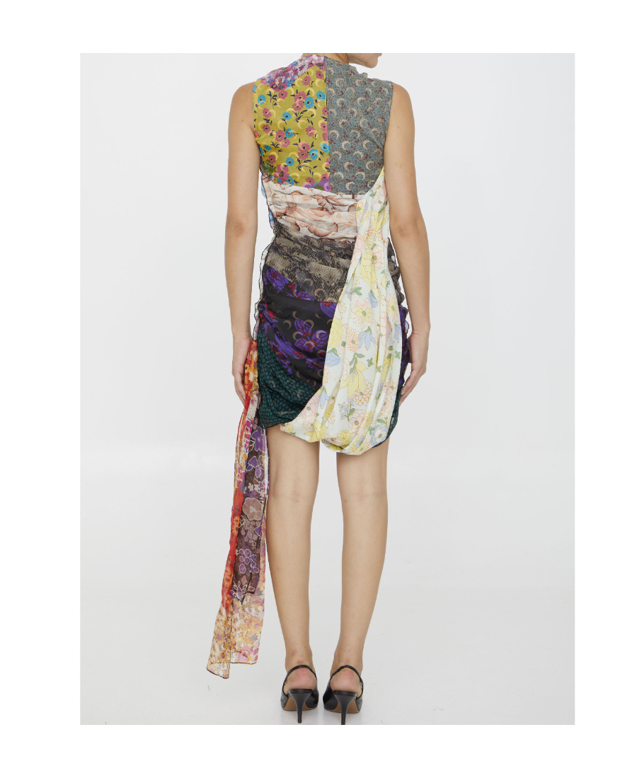Marine Serre Regenerated Silk Scarves Draped Dress In Multicolor