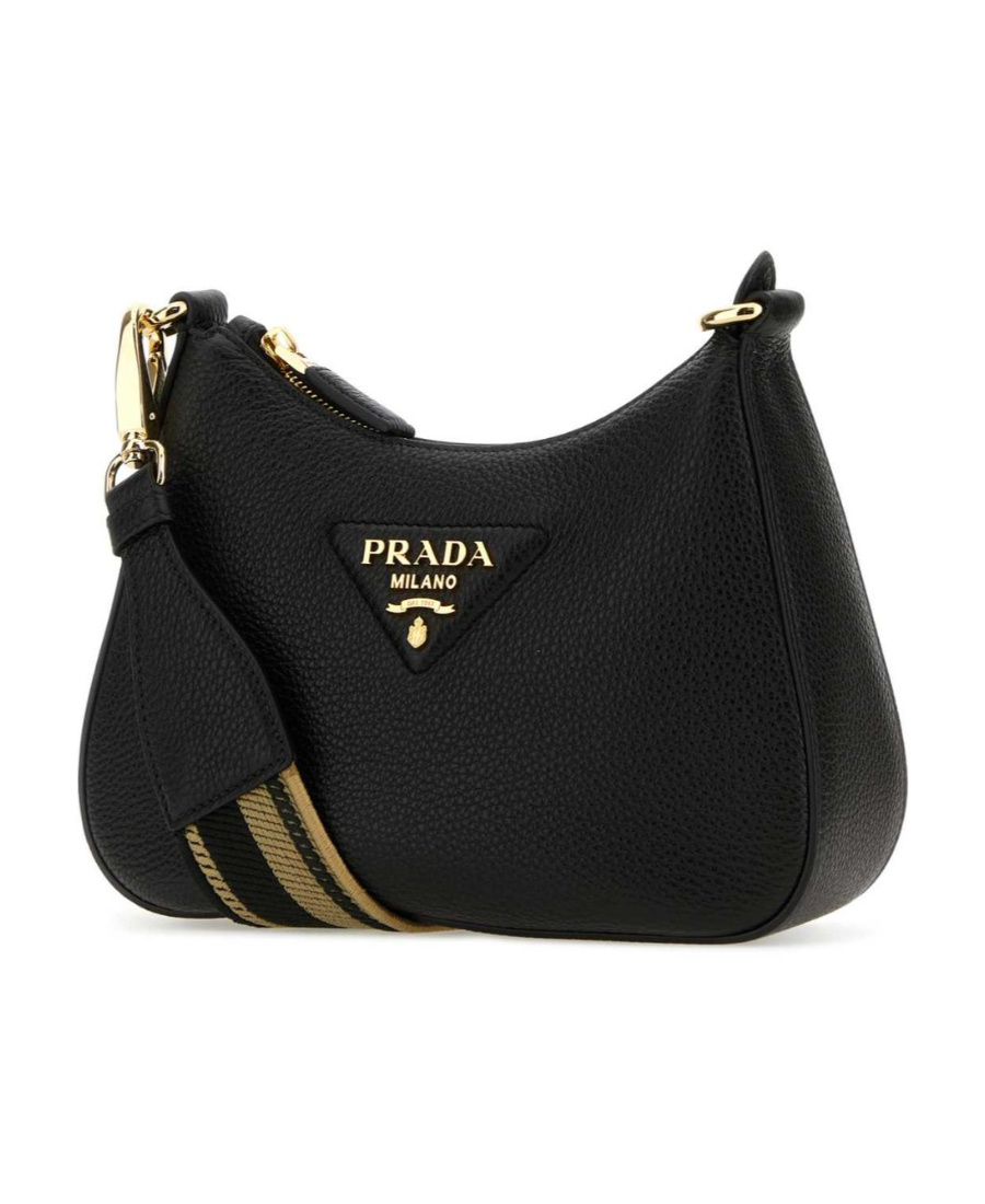 Prada Logo Printed On Strap Shoulder Bag In Black