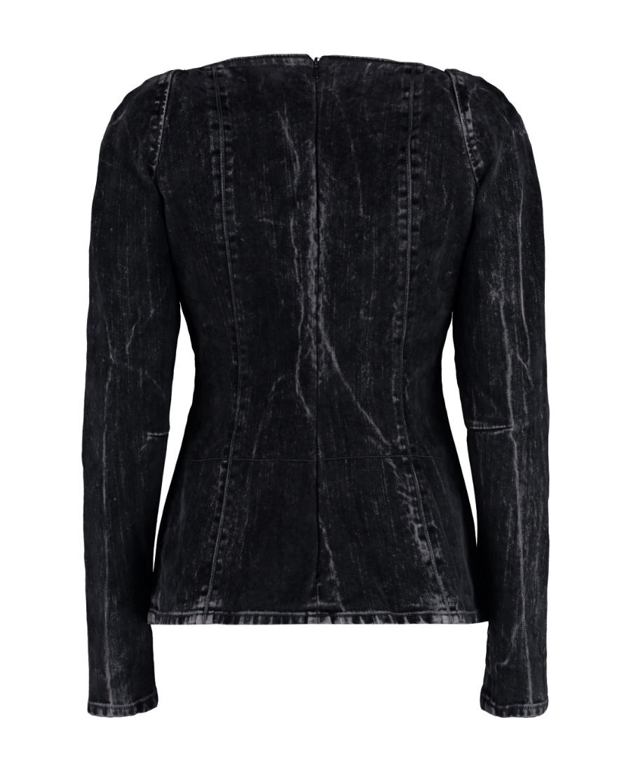 Stella Mccartney Denim Top With Buttoned Front And Fitted Shape In Black