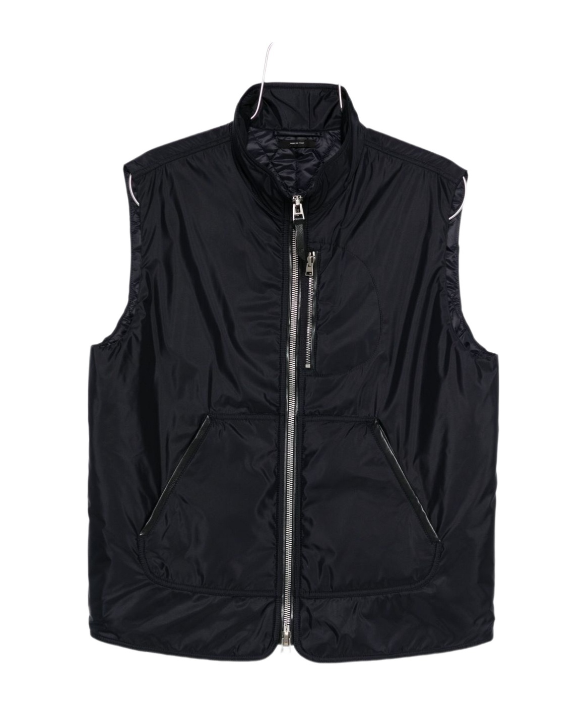 Tom Ford Satin Vest Zippered Leather Trim In Black