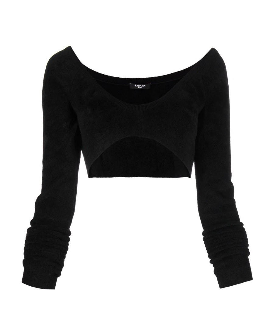 Balmain Cropped Long-sleeve Top In Black