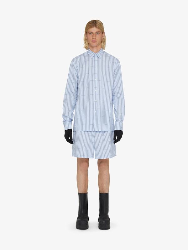 Givenchy Logo-print Striped Cotton Shorts In Blue