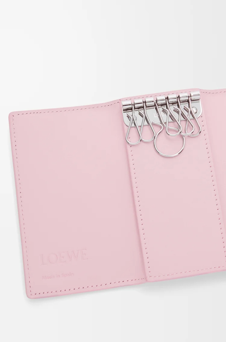 Loewe Anagram Key Case In Pebble Grained Calfskin In Pink