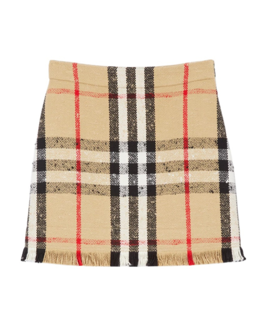 Burberry Check Cotton-blend Miniskirt In Nude