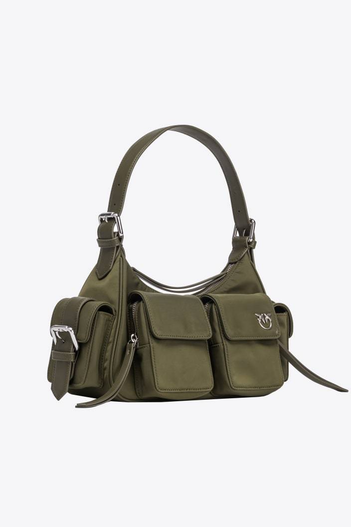 Shop Pinko Logo Plaque Cargo Shoulder Bag In Green