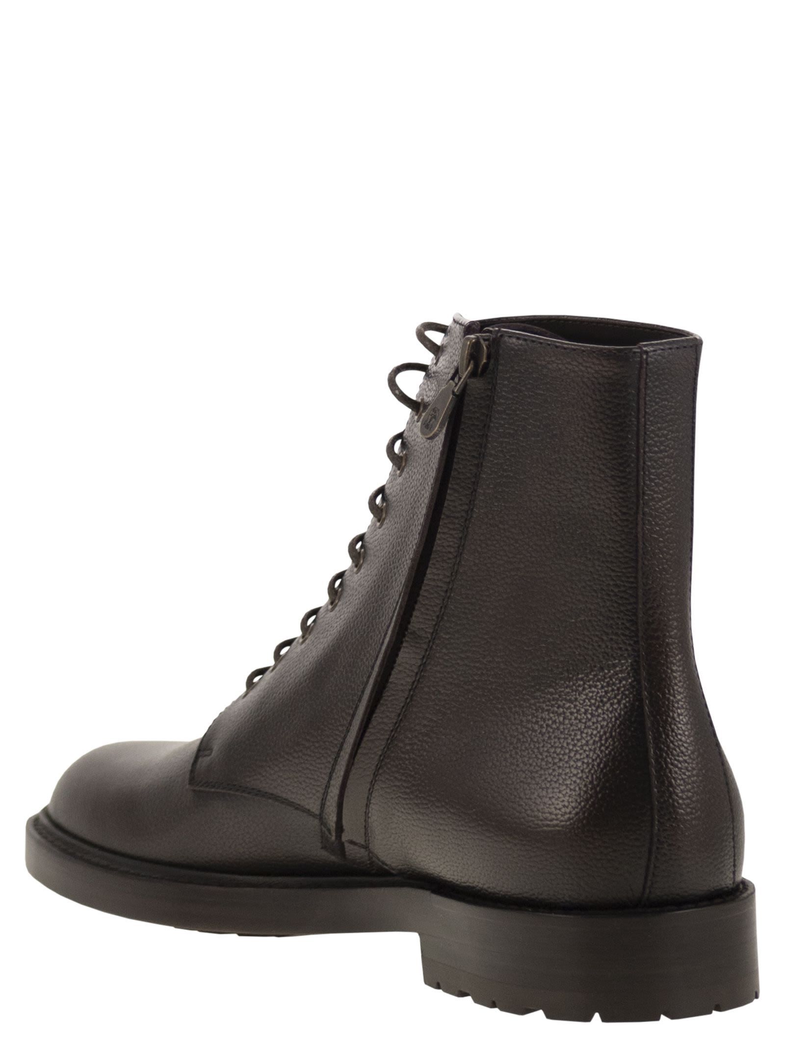 Brunello Cucinelli Pedula Full-grain Leather Boots In Burgundy