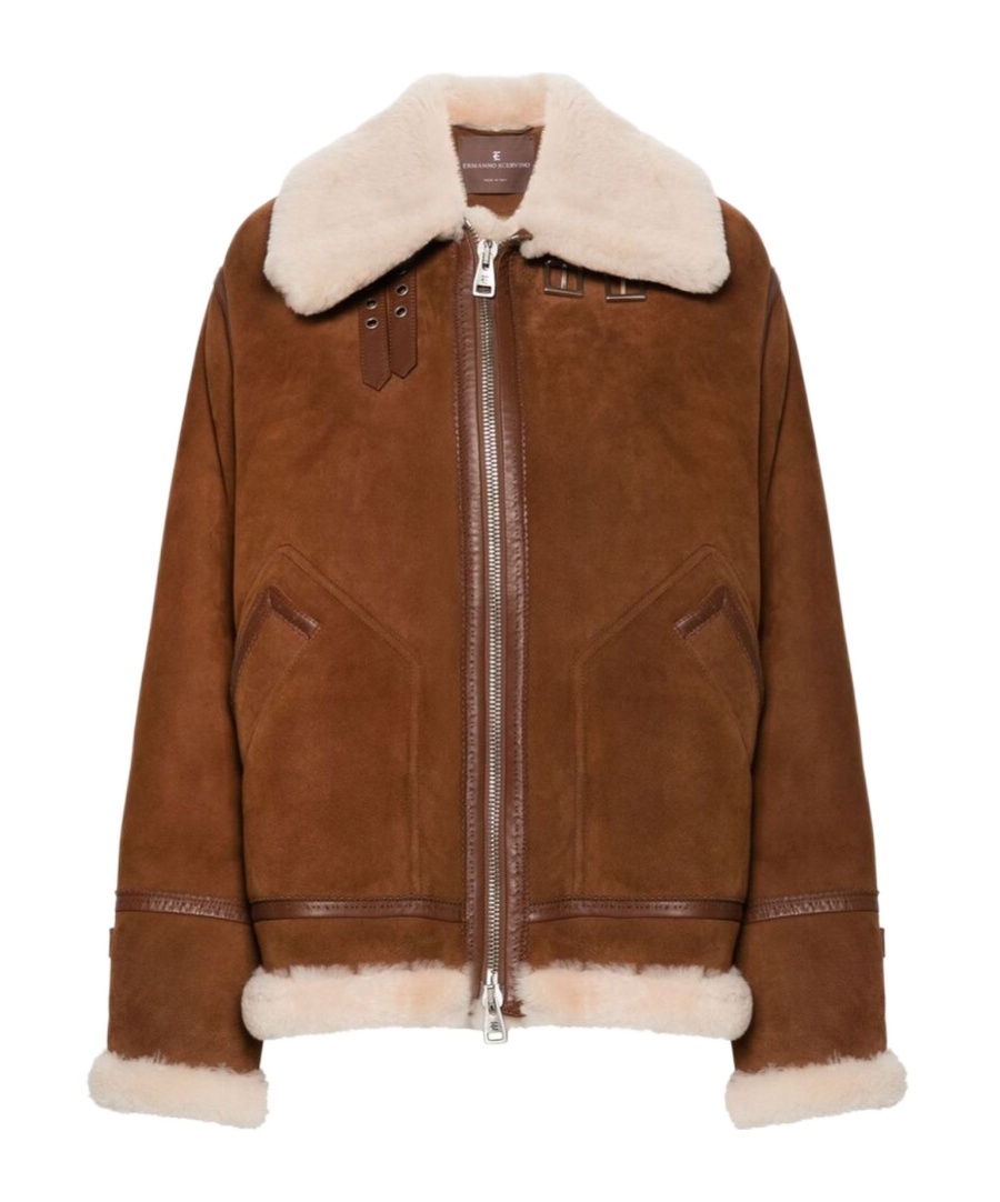 Ermanno Scervino Brown Chocolate Brown Shearling Coat In Brown
