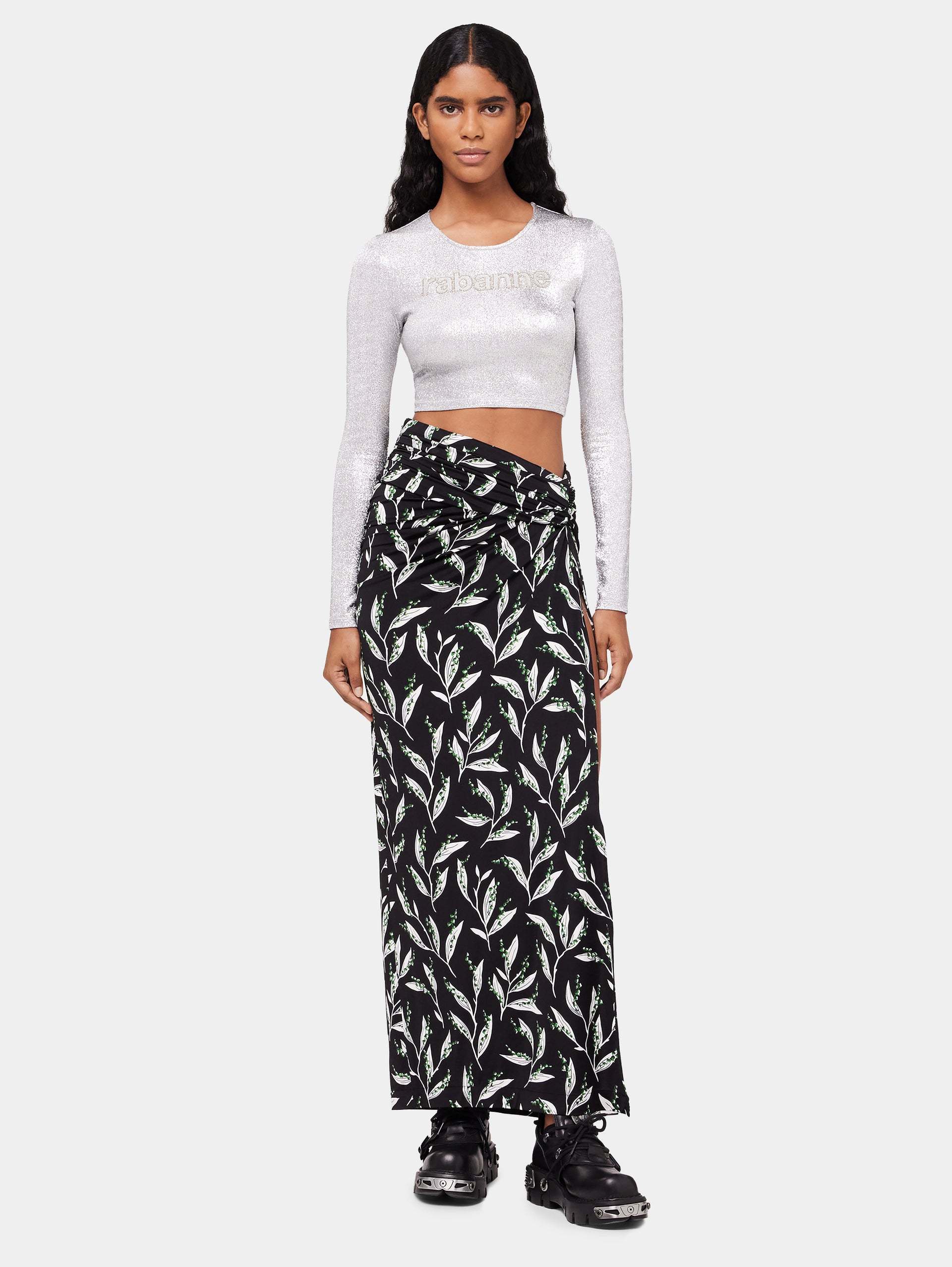Shop Rabanne Graphic-print High-waist Maxi Skirt In Black