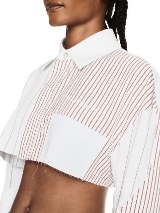 Off-white Striped Cropped Cotton Shirt In White