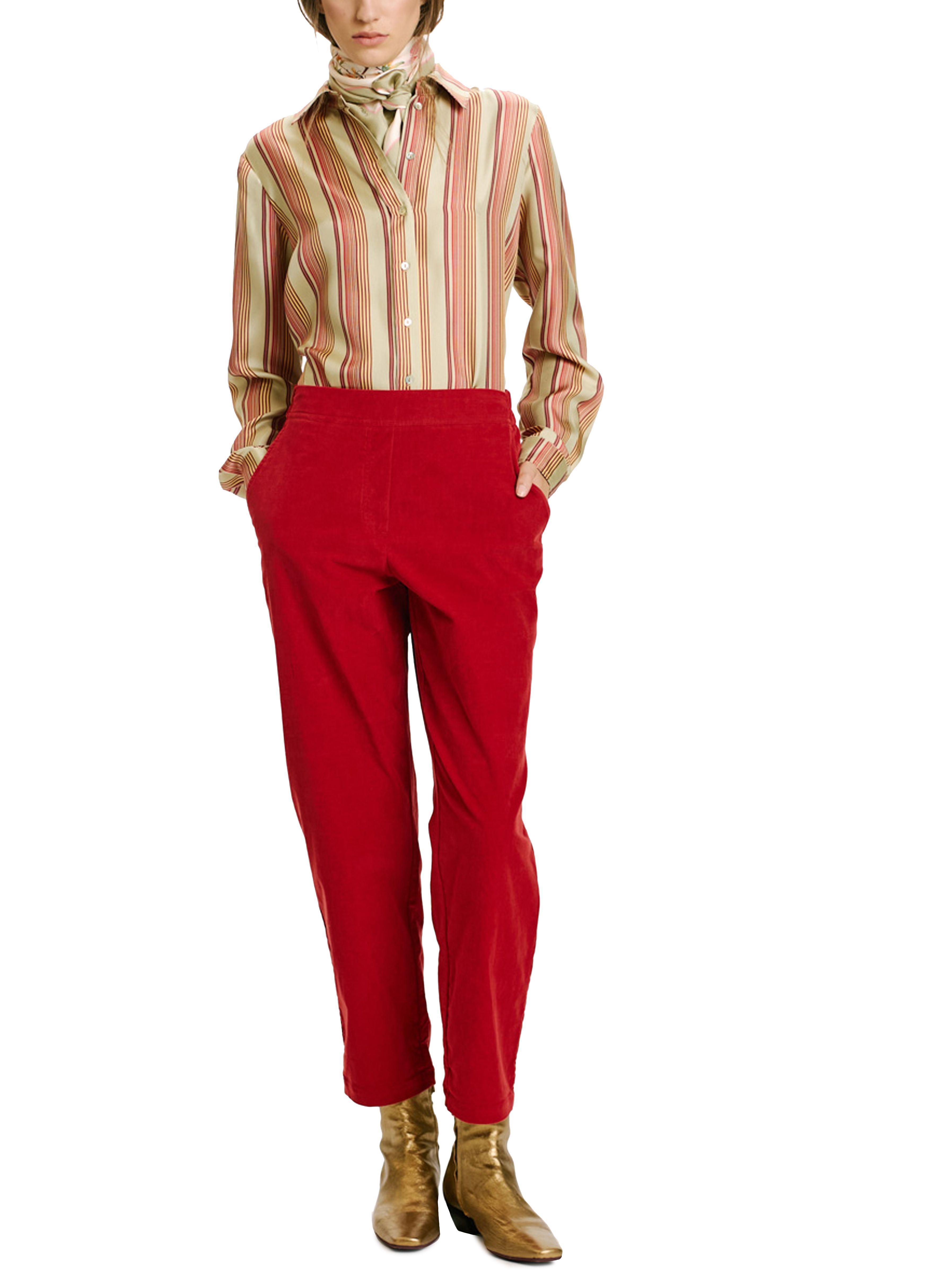 Momoní Yoko Pinstripe Velvet Pants In Red