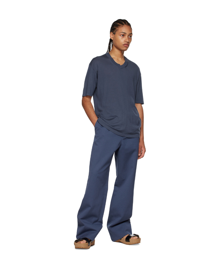 Zegna Wool Asymmetrical Round-collar T-shirt In Blue