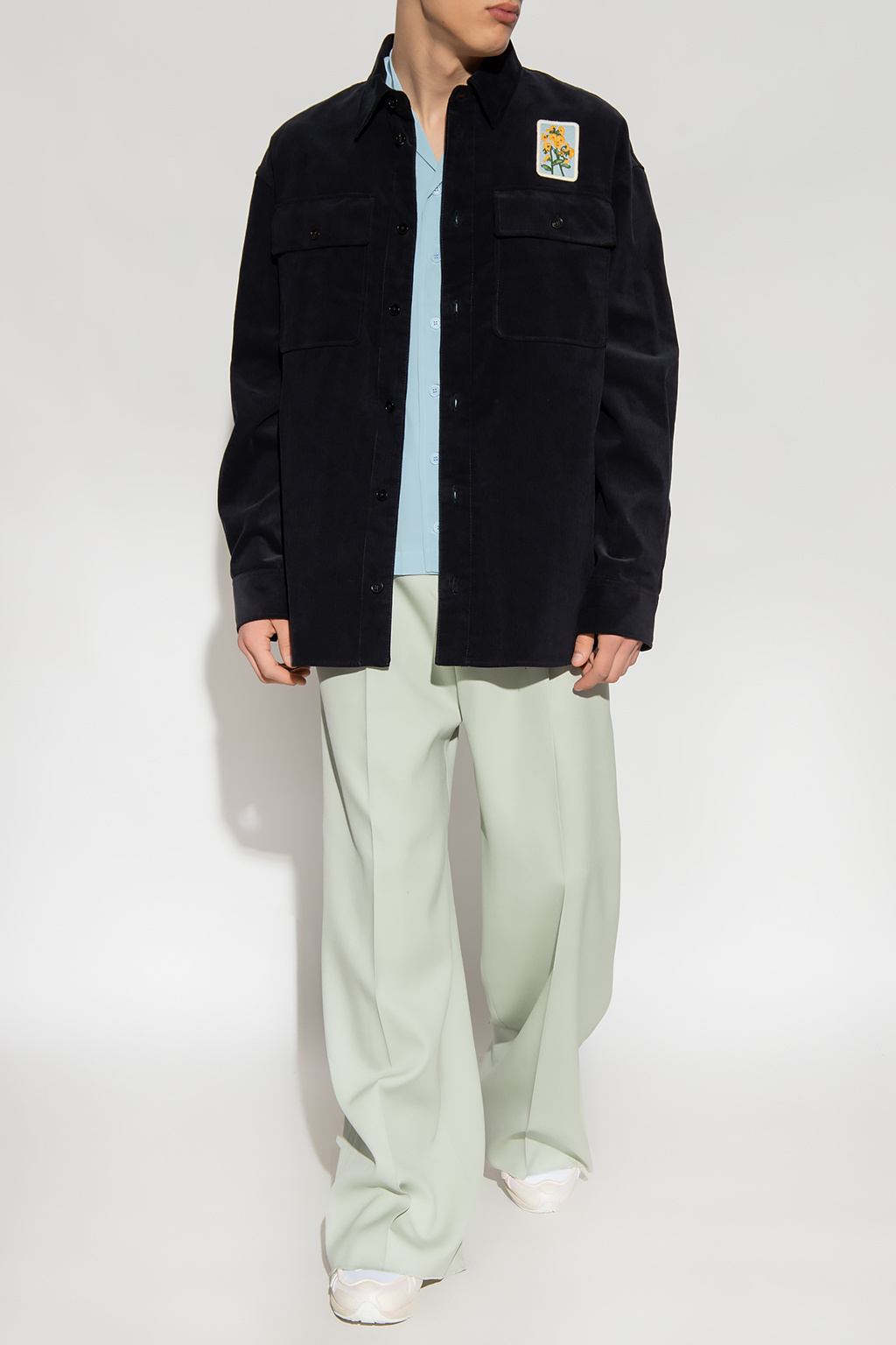 Jil Sander Embroidered Patch Corduroy Shirt In Black