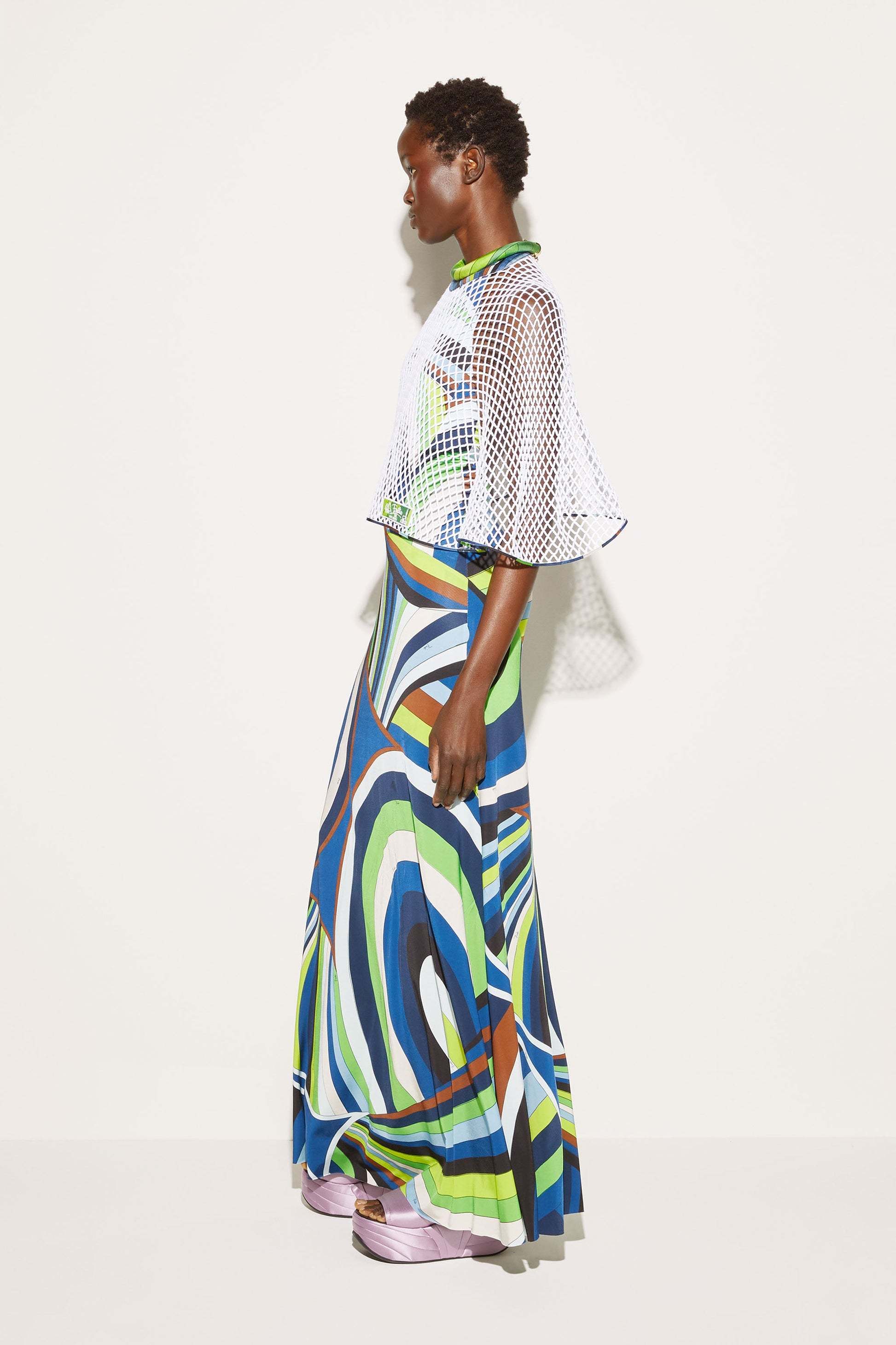 Pucci Round Collar Hollowed-out Cloak In White