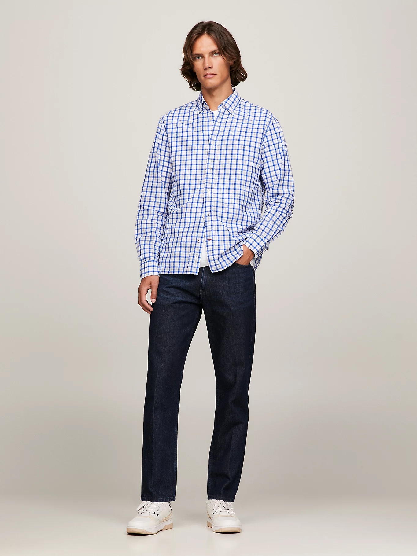Tommy Hilfiger Flex Micro-plaid Shirt In Blue