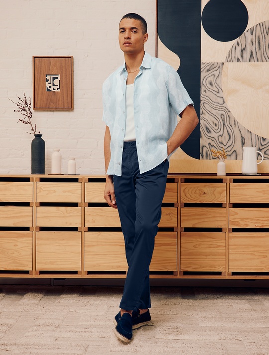 Frescobol Carioca Castro Stripe Cabana Linen Shirt In Blue