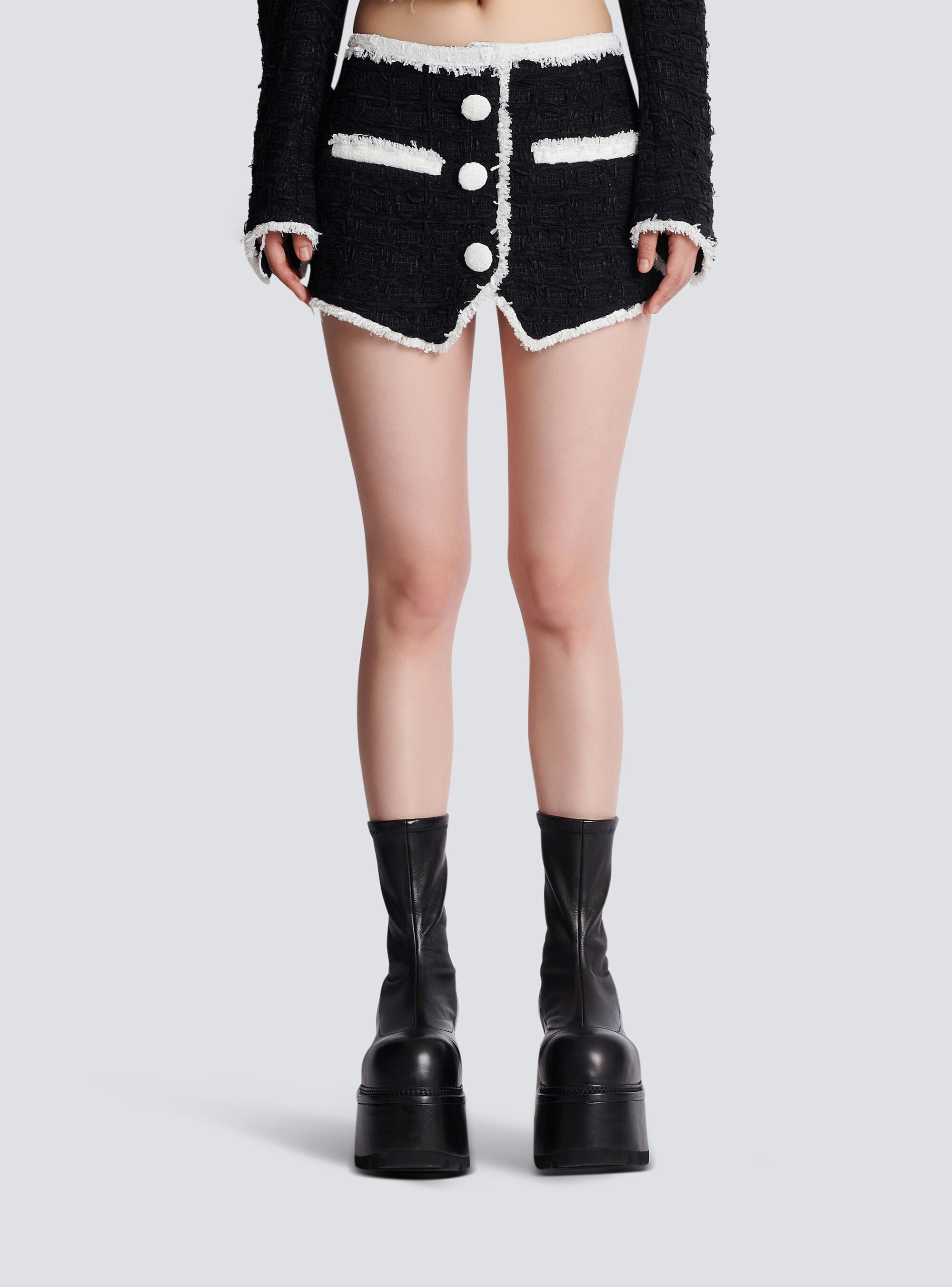 Balmain Tweed Mini Skirt With Contrasting Details In Black