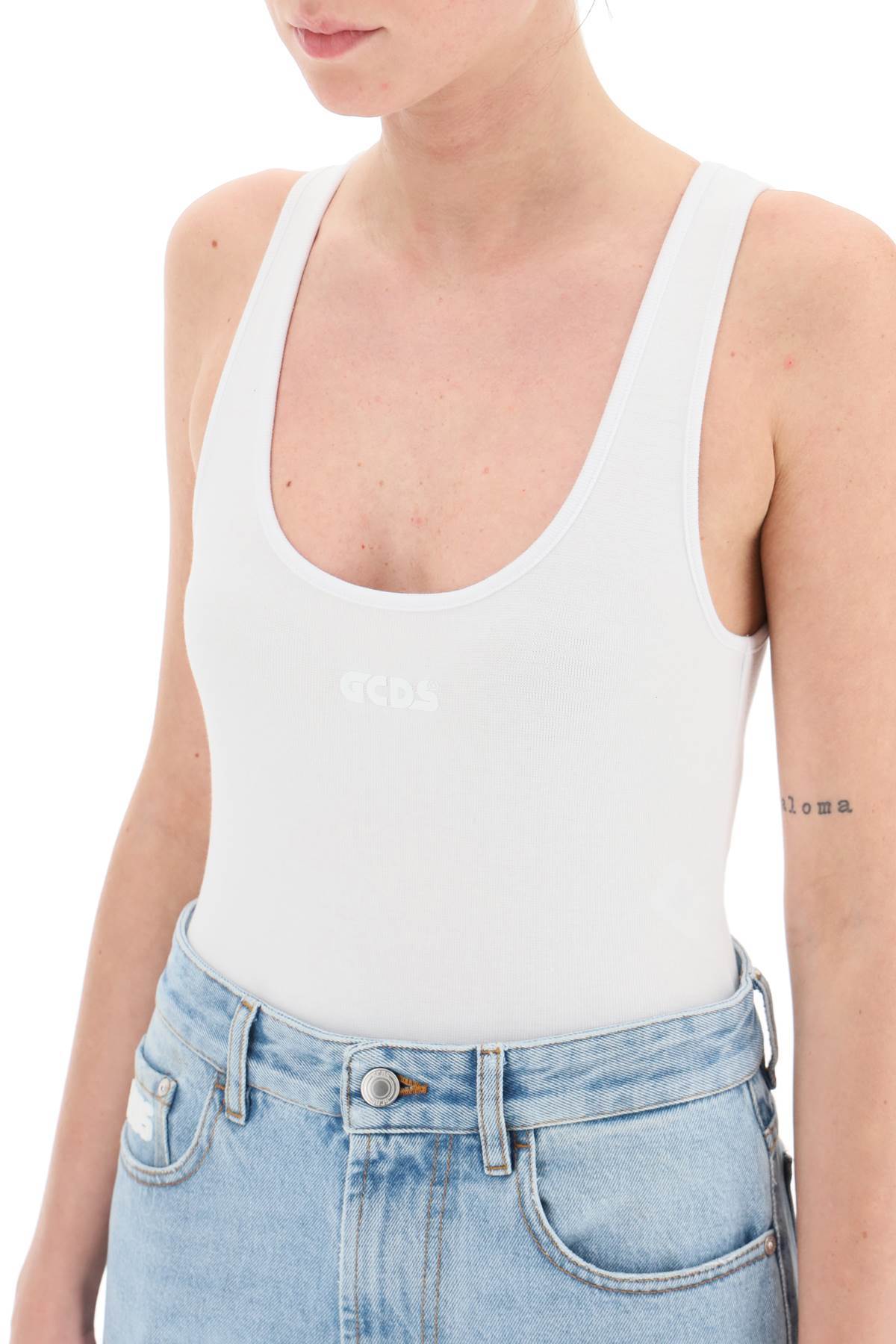 Gcds Logo-print Sleeveless Bodysuit In White