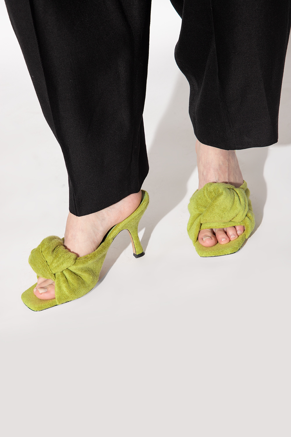 Jw Anderson Terrycloth Open-toe Mules In Green