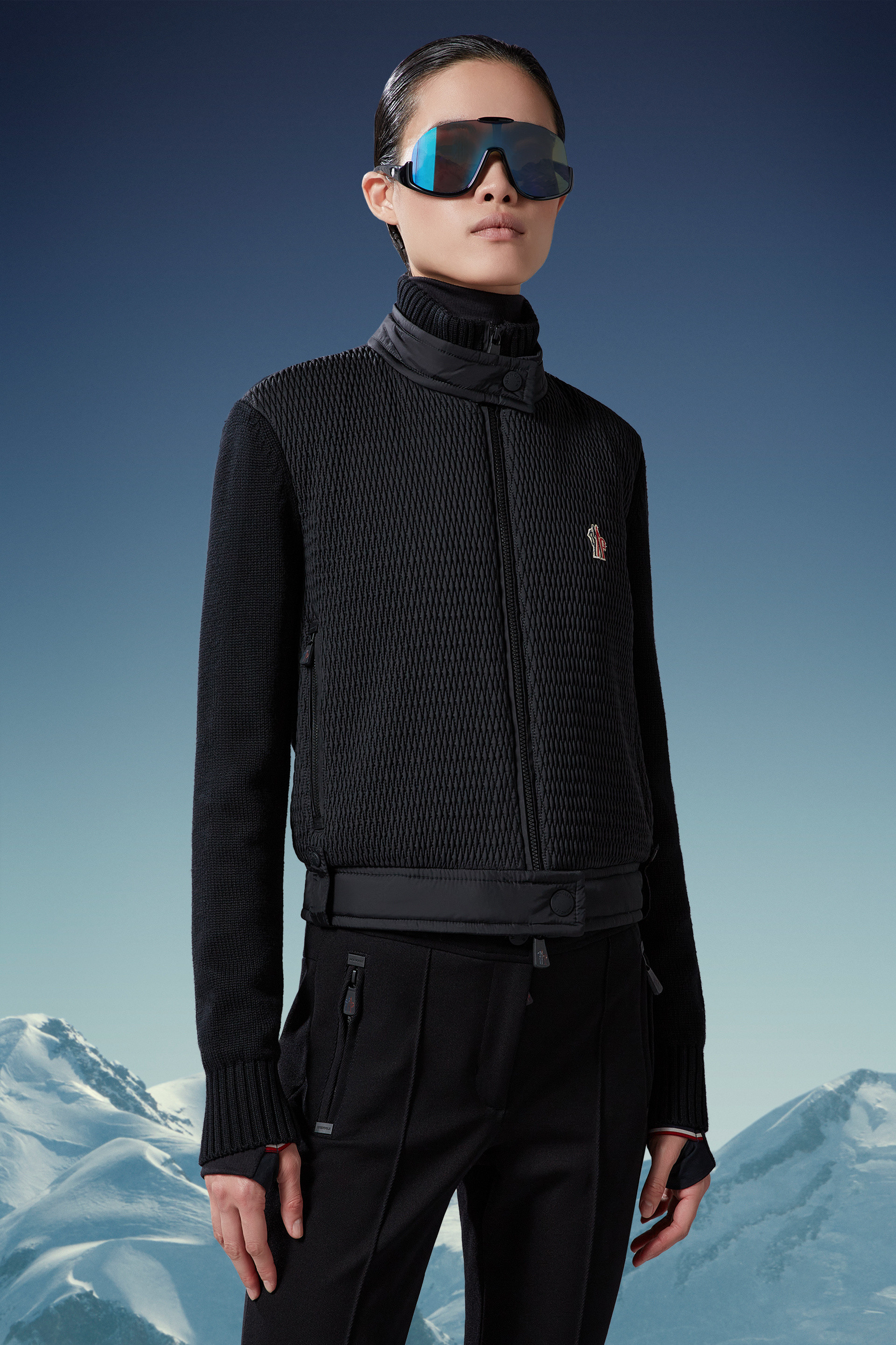 Moncler Tricot-trim Panel Insulated Jacket In Black