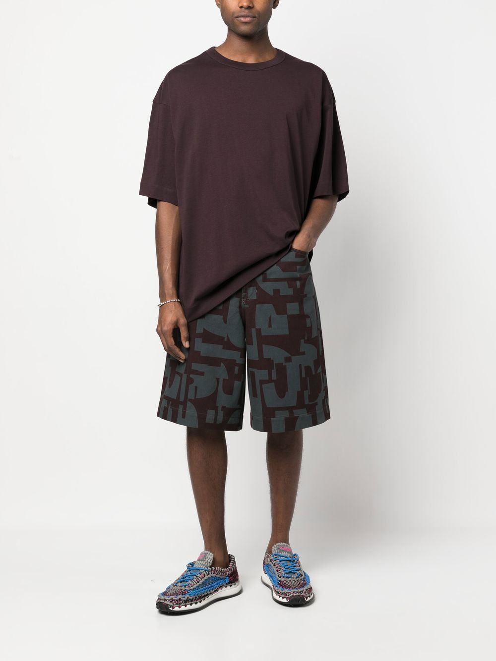Dries Van Noten Gray & Purple Printed Denim Shorts In Black