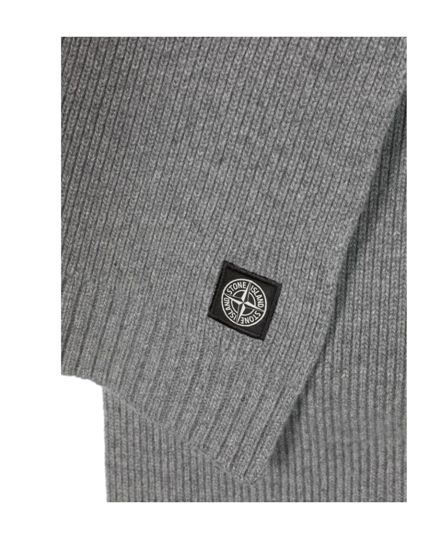 Stone Island Compass-motif Ribbed Scarf In Gray