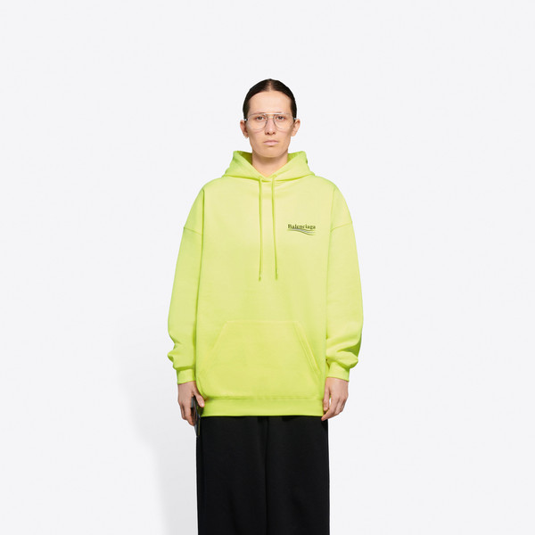 Balenciaga Logo Print Cotton Hoodie In Yellow