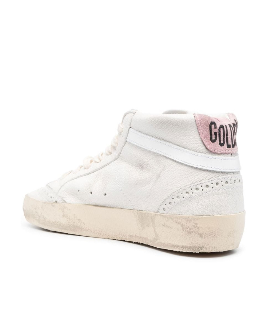 Golden Goose Mid Star With Blue Glitter Star And Pink Suede Heel Tab In White